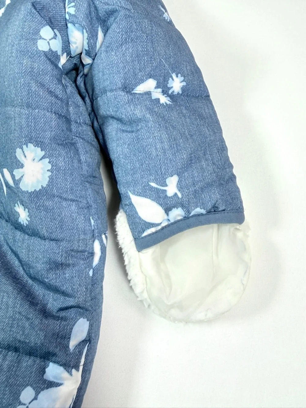 OSHKOSH Baby Girl Snowsuit‎ 6-9M Blue Floral Hooded Winter Puffer Cottagecore